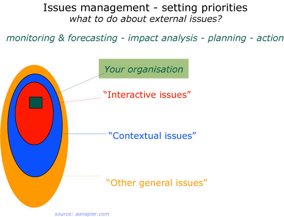 issues management - setting priorities: "interactive issues", "contextual issues" and other general issues